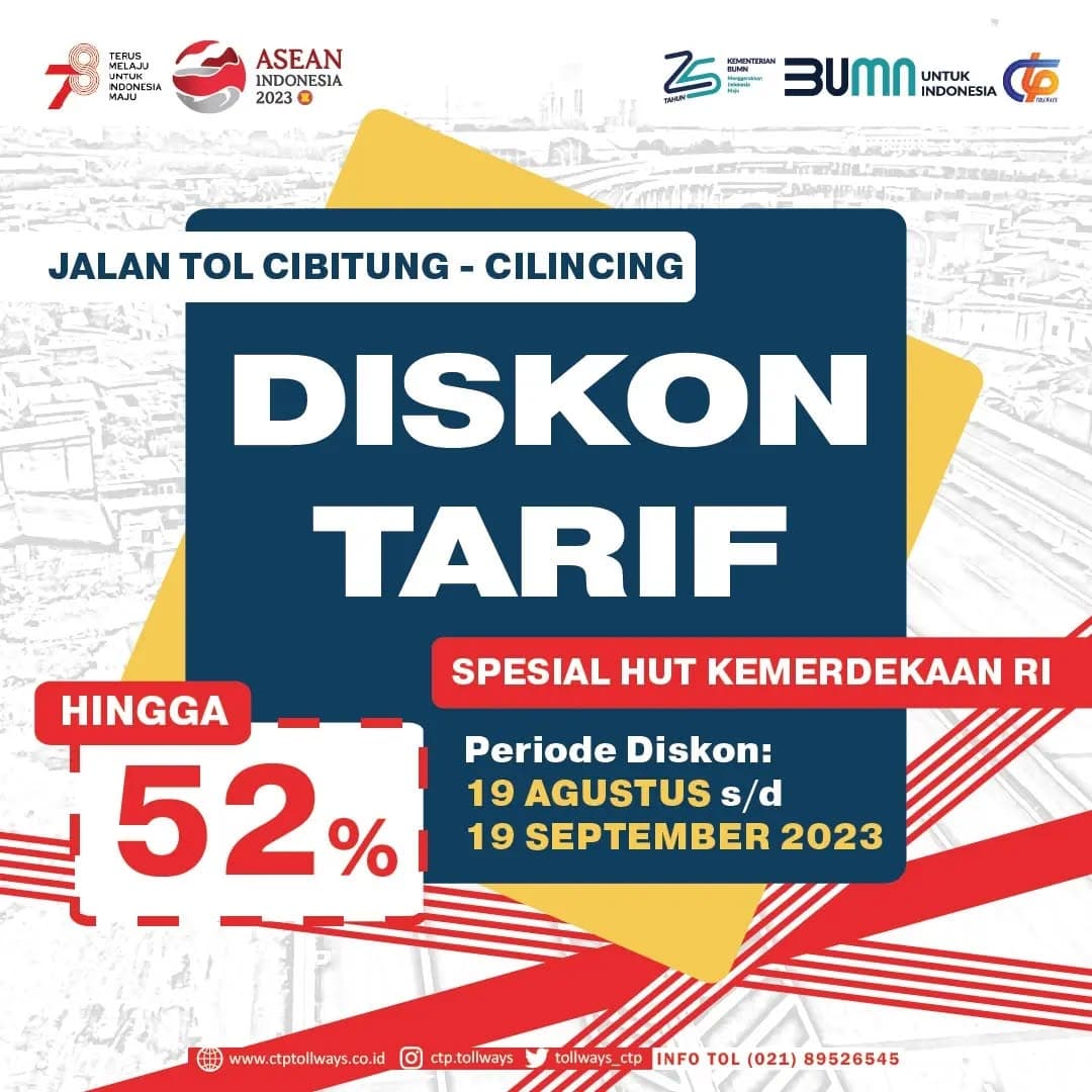Diskon Tarif Tol JTCC Berlaku 19 Agustus–19 September 2023