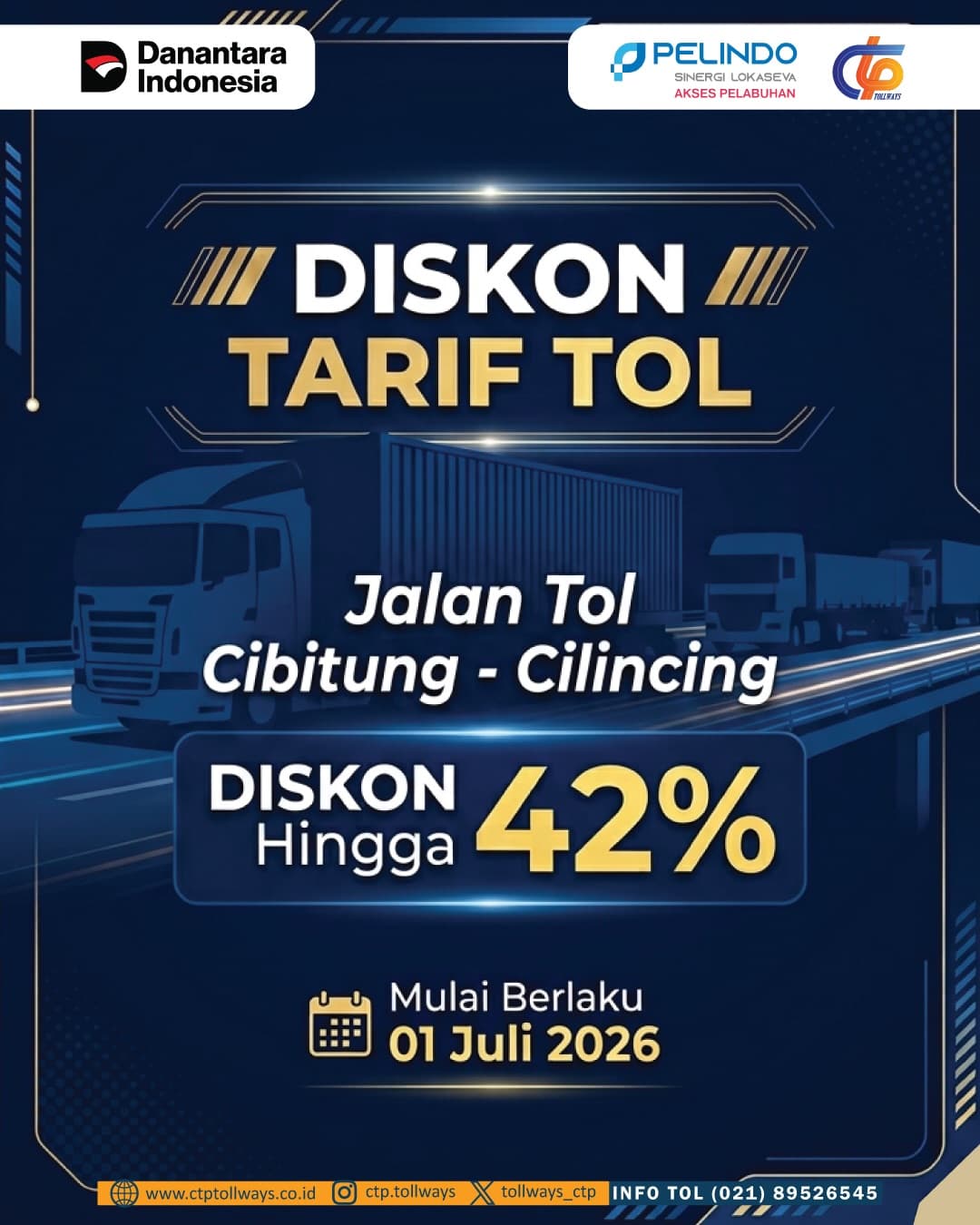 PT CTP Tollways Terapkan Potongan Tarif Hingga 42 Persen Mulai 1 Juli 2026