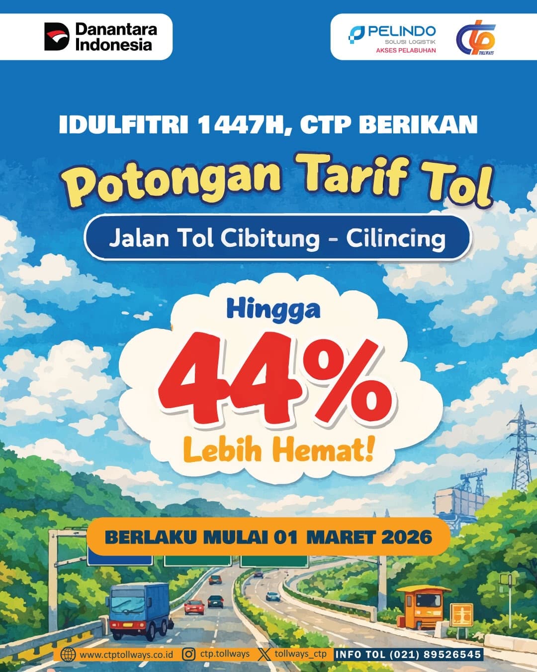 PT CTP Tollways Terapkan Potongan Tarif Tol Hingga 44 Persen